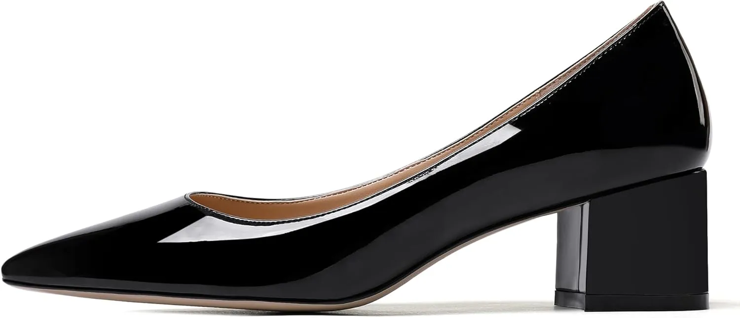WAYDERNS Women's Pointed Toe Patent Leather Slip On Chunky Low Heel Pumps Office Work Dress Court Shoes 2 Inch
