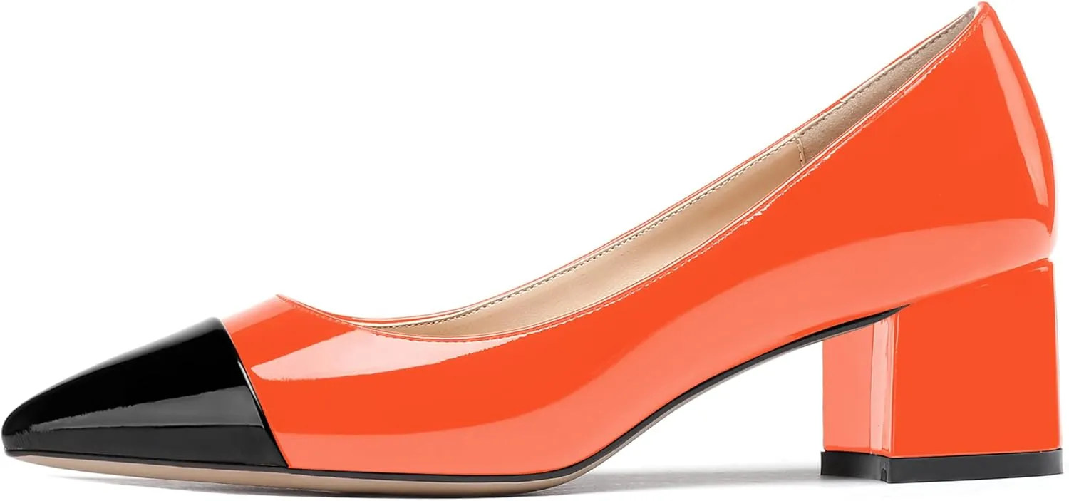 WAYDERNS Women's Pointed Toe Patent Leather Slip On Chunky Low Heel Pumps Office Work Dress Court Shoes 2 Inch