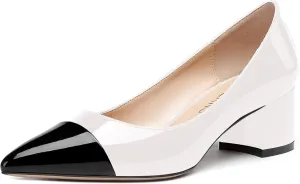 WAYDERNS Women's Pointed Toe Patent Leather Slip On Chunky Low Heel Pumps Office Work Dress Court Shoes 2 Inch