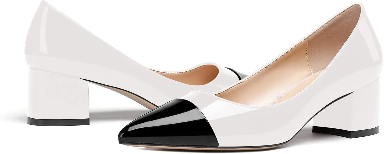 WAYDERNS Women's Pointed Toe Patent Leather Slip On Chunky Low Heel Pumps Office Work Dress Court Shoes 2 Inch
