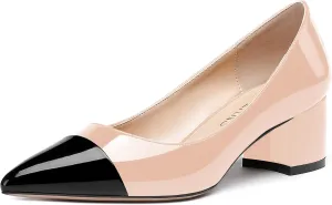 WAYDERNS Women's Pointed Toe Patent Leather Slip On Chunky Low Heel Pumps Office Work Dress Court Shoes 2 Inch