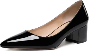 WAYDERNS Women's Pointed Toe Patent Leather Slip On Chunky Low Heel Pumps Office Work Dress Court Shoes 2 Inch
