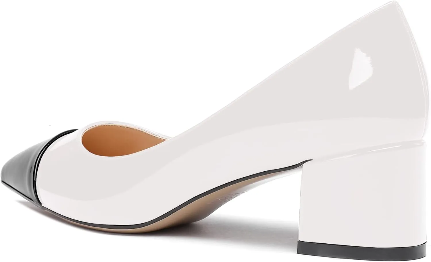 WAYDERNS Women's Pointed Toe Patent Leather Slip On Chunky Low Heel Pumps Office Work Dress Court Shoes 2 Inch