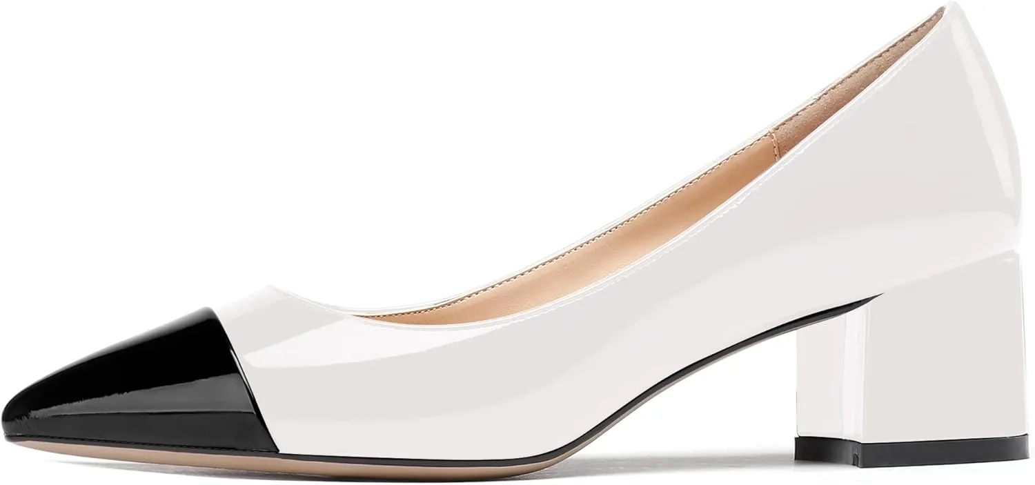 WAYDERNS Women's Pointed Toe Patent Leather Slip On Chunky Low Heel Pumps Office Work Dress Court Shoes 2 Inch