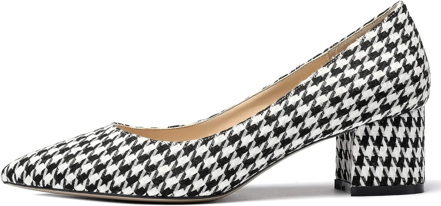 WAYDERNS Women's Pointed Toe Patent Leather Slip On Chunky Low Heel Pumps Office Work Dress Court Shoes 2 Inch