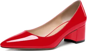 WAYDERNS Women's Pointed Toe Patent Leather Slip On Chunky Low Heel Pumps Office Work Dress Court Shoes 2 Inch