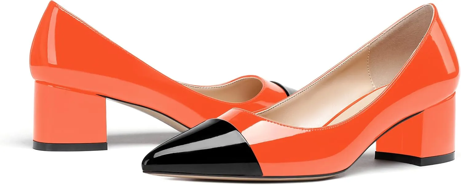 WAYDERNS Women's Pointed Toe Patent Leather Slip On Chunky Low Heel Pumps Office Work Dress Court Shoes 2 Inch
