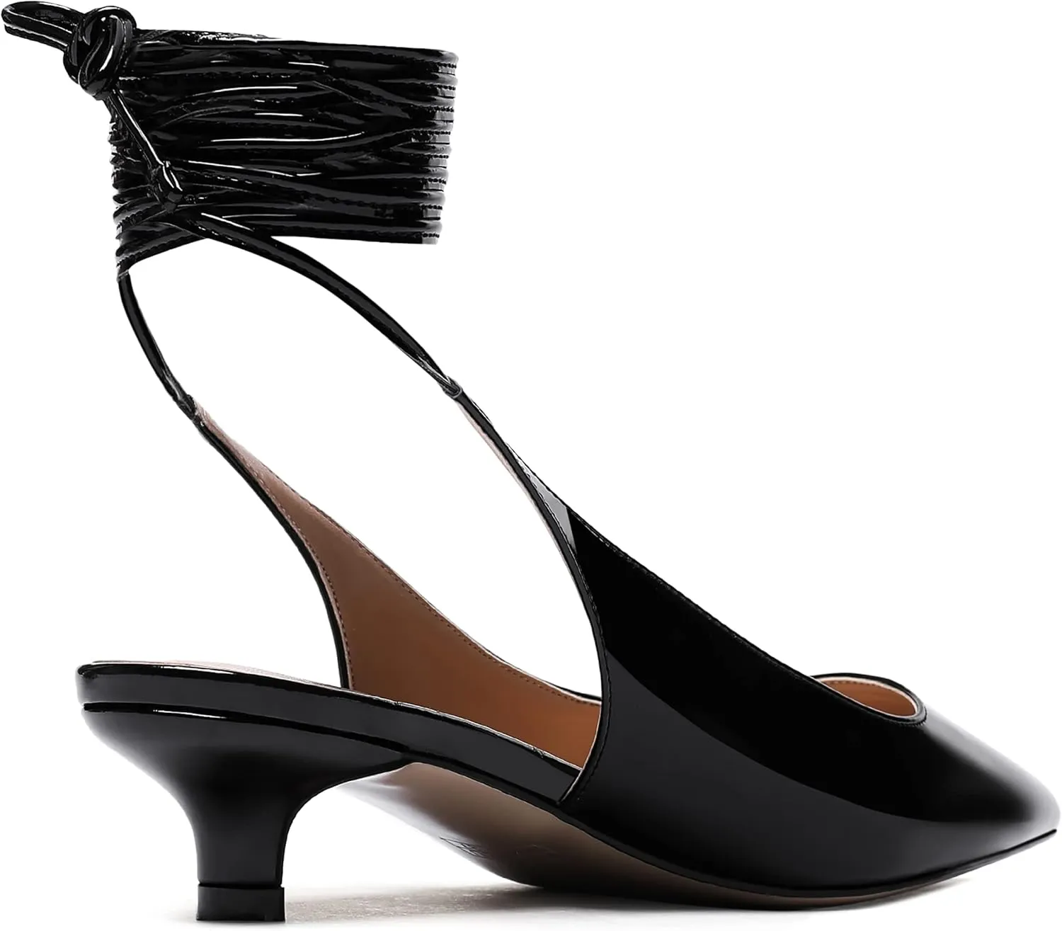 WAYDERNS Women's Slender Wrap-Around Ankle Straps Slingback Patent Pointed Toe Solid Kitten Low Heel Pumps Shoes 1.5 Inch