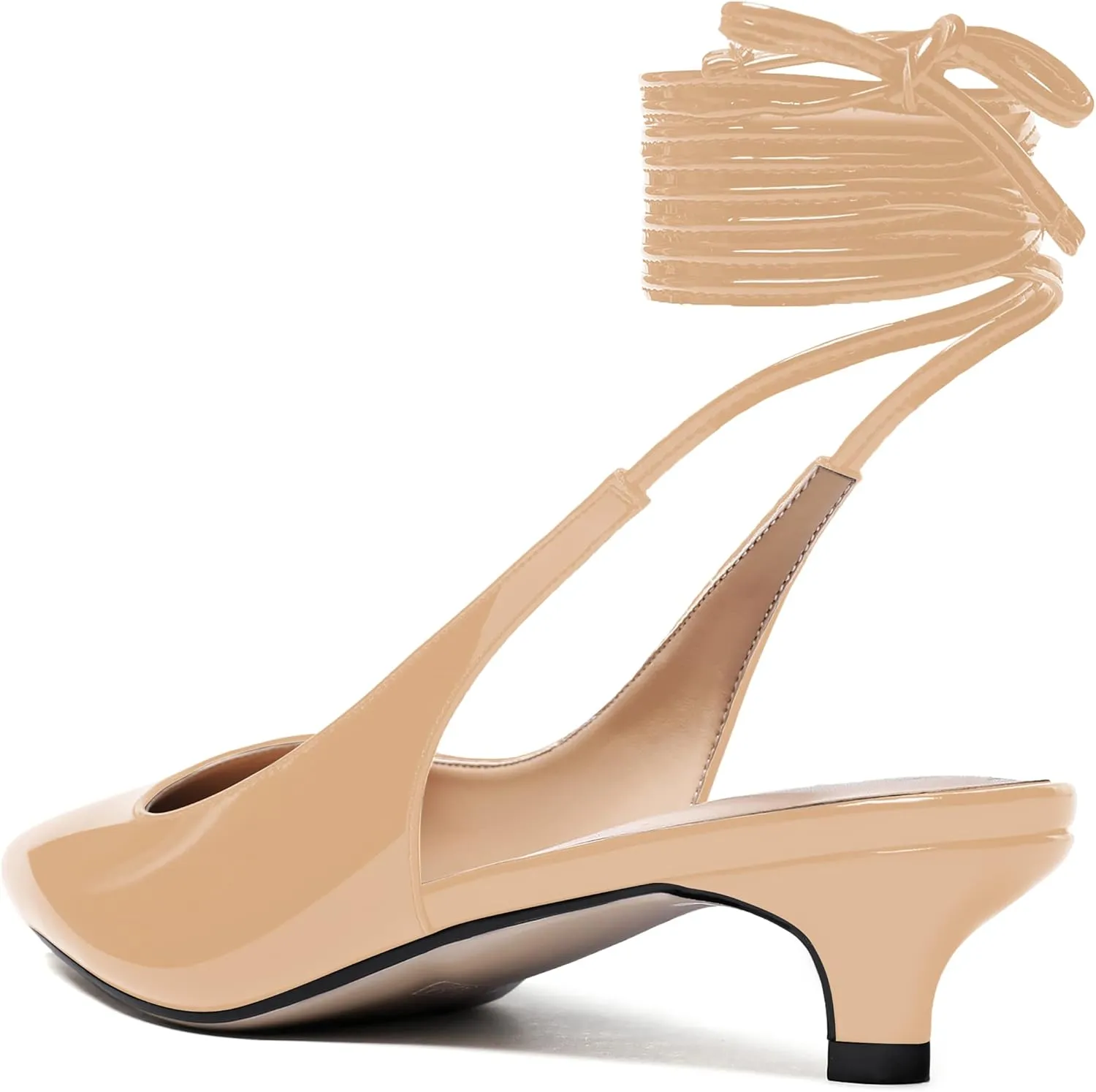WAYDERNS Women's Slender Wrap-Around Ankle Straps Slingback Patent Pointed Toe Solid Kitten Low Heel Pumps Shoes 1.5 Inch