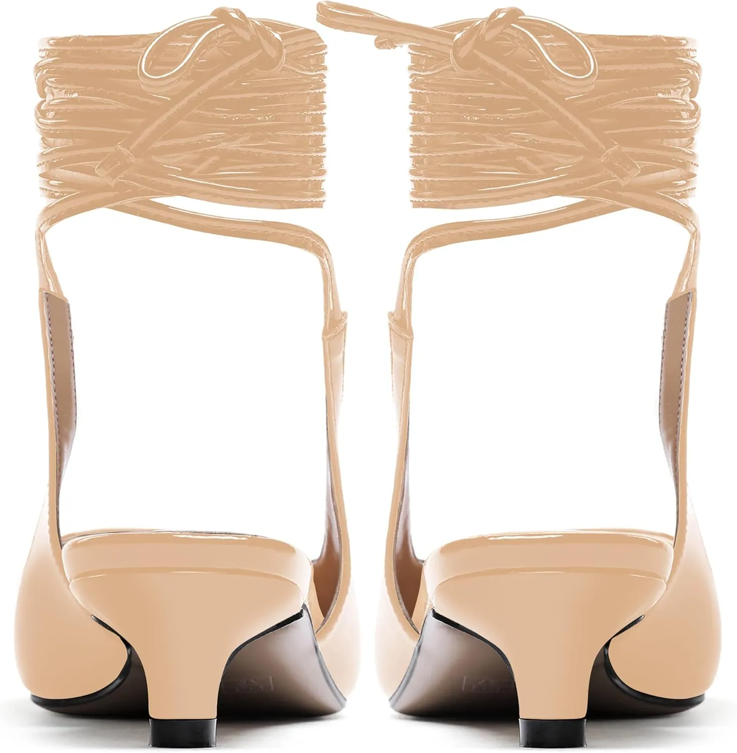 WAYDERNS Women's Slender Wrap-Around Ankle Straps Slingback Patent Pointed Toe Solid Kitten Low Heel Pumps Shoes 1.5 Inch