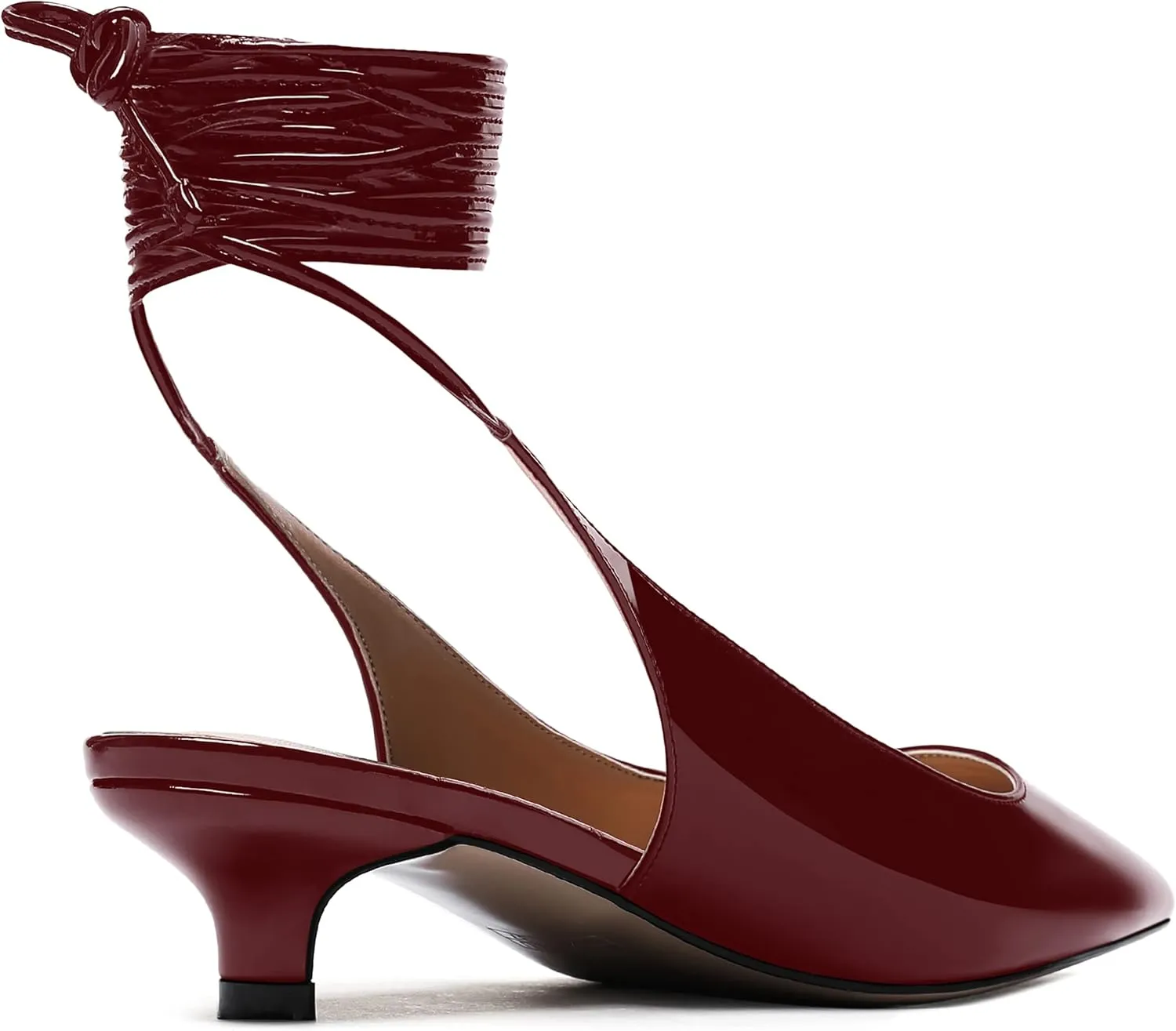 WAYDERNS Women's Slender Wrap-Around Ankle Straps Slingback Patent Pointed Toe Solid Kitten Low Heel Pumps Shoes 1.5 Inch