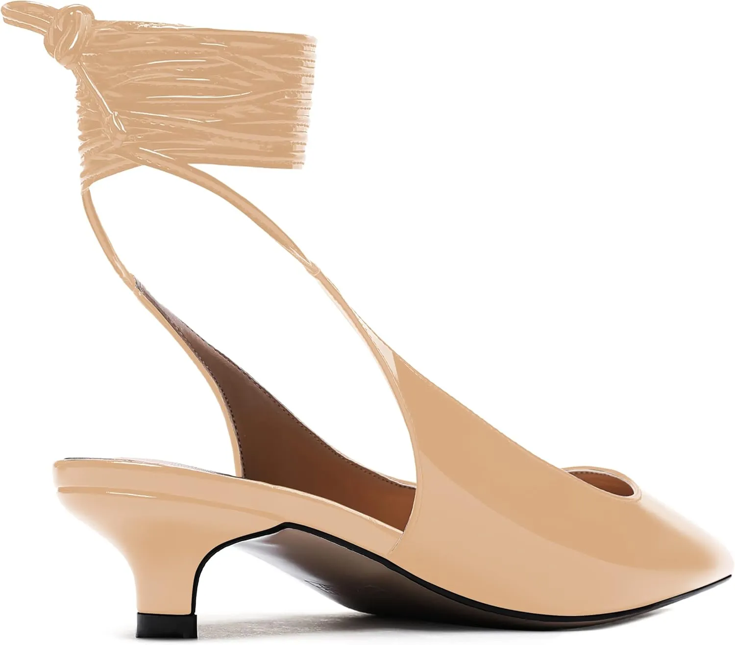 WAYDERNS Women's Slender Wrap-Around Ankle Straps Slingback Patent Pointed Toe Solid Kitten Low Heel Pumps Shoes 1.5 Inch