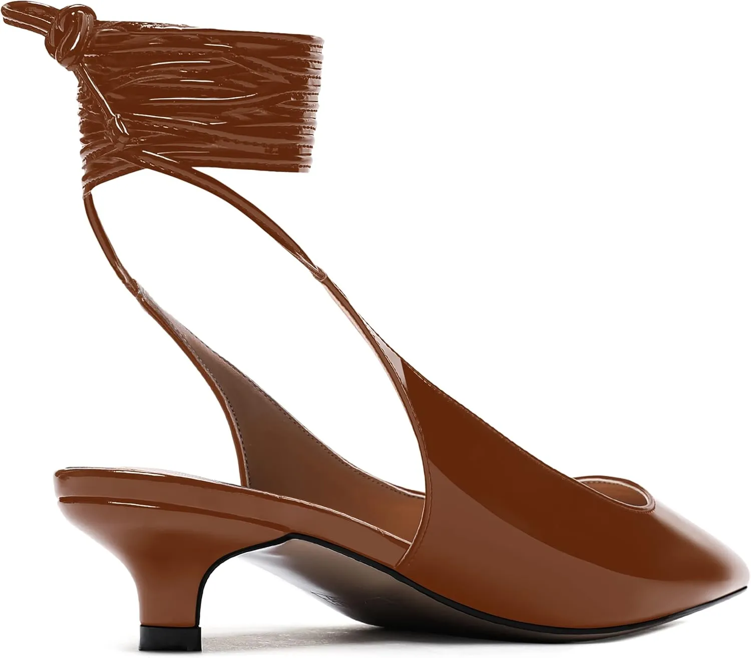 WAYDERNS Women's Slender Wrap-Around Ankle Straps Slingback Patent Pointed Toe Solid Kitten Low Heel Pumps Shoes 1.5 Inch
