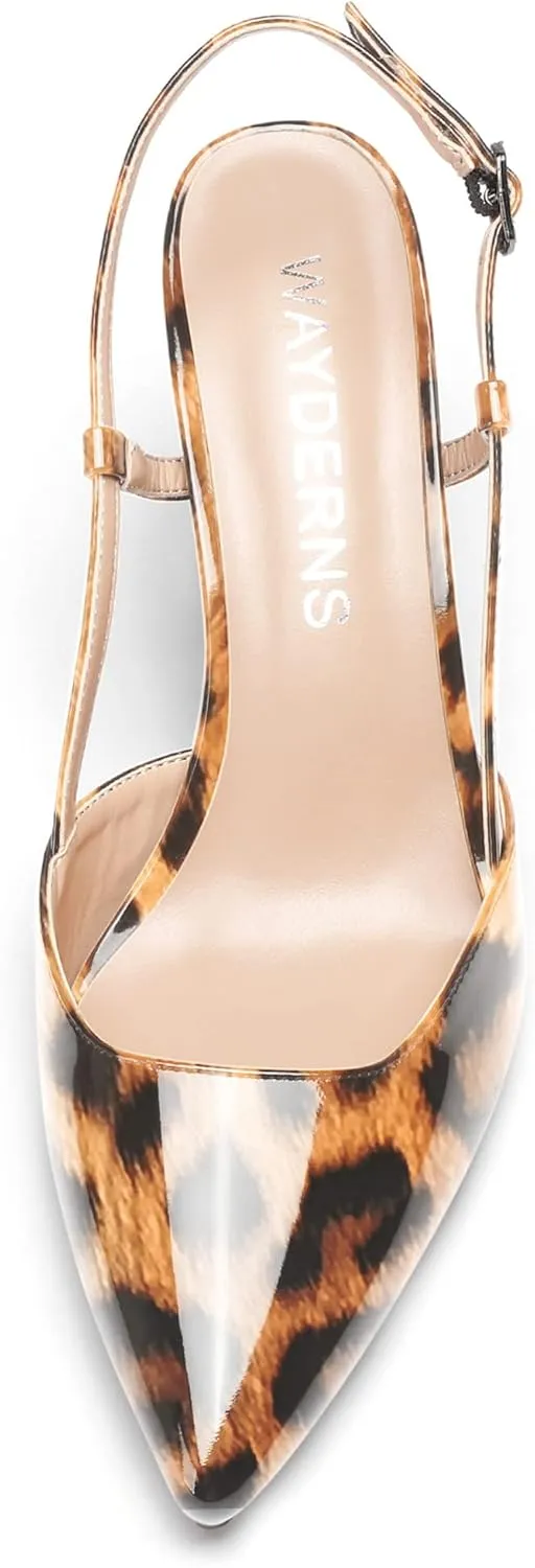 WAYDERNS Women's Slingback Pointed Toe Patent Ankle Strap Block High Heel Pumps Wedding Event Dress Shoes 3 Inch