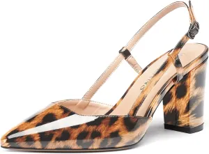 WAYDERNS Women's Slingback Pointed Toe Patent Ankle Strap Block High Heel Pumps Wedding Event Dress Shoes 3 Inch