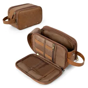 Wedama Toiletry Bag for Men, PU Leather Travel Toiletry Bag with Electronic Organizer Bag Hanging Travel Shaving Bag for Toiletries, Waterproof Dopp Kit for Travel Business Trips Swim Camping, Brown