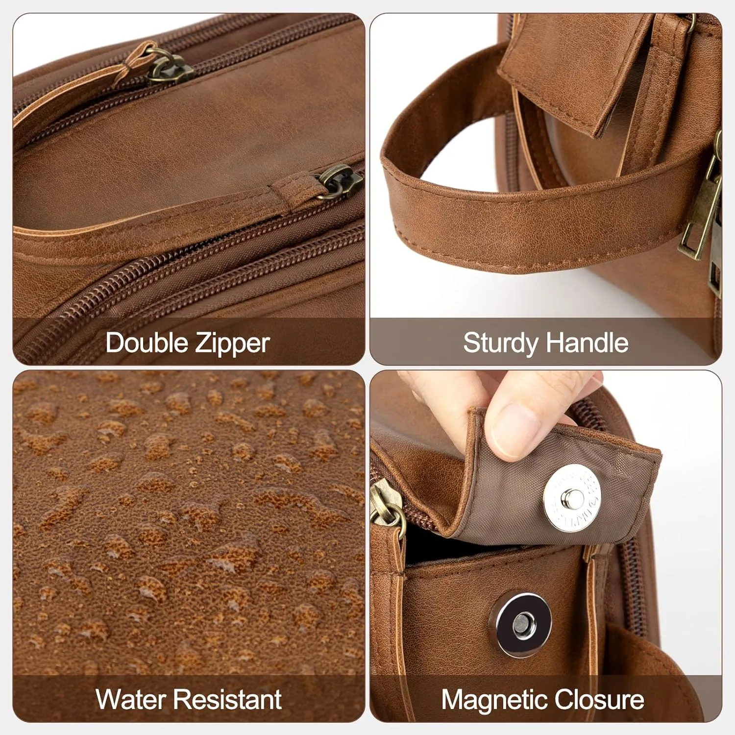Wedama Toiletry Bag for Men, PU Leather Travel Toiletry Bag with Electronic Organizer Bag Hanging Travel Shaving Bag for Toiletries, Waterproof Dopp Kit for Travel Business Trips Swim Camping, Brown