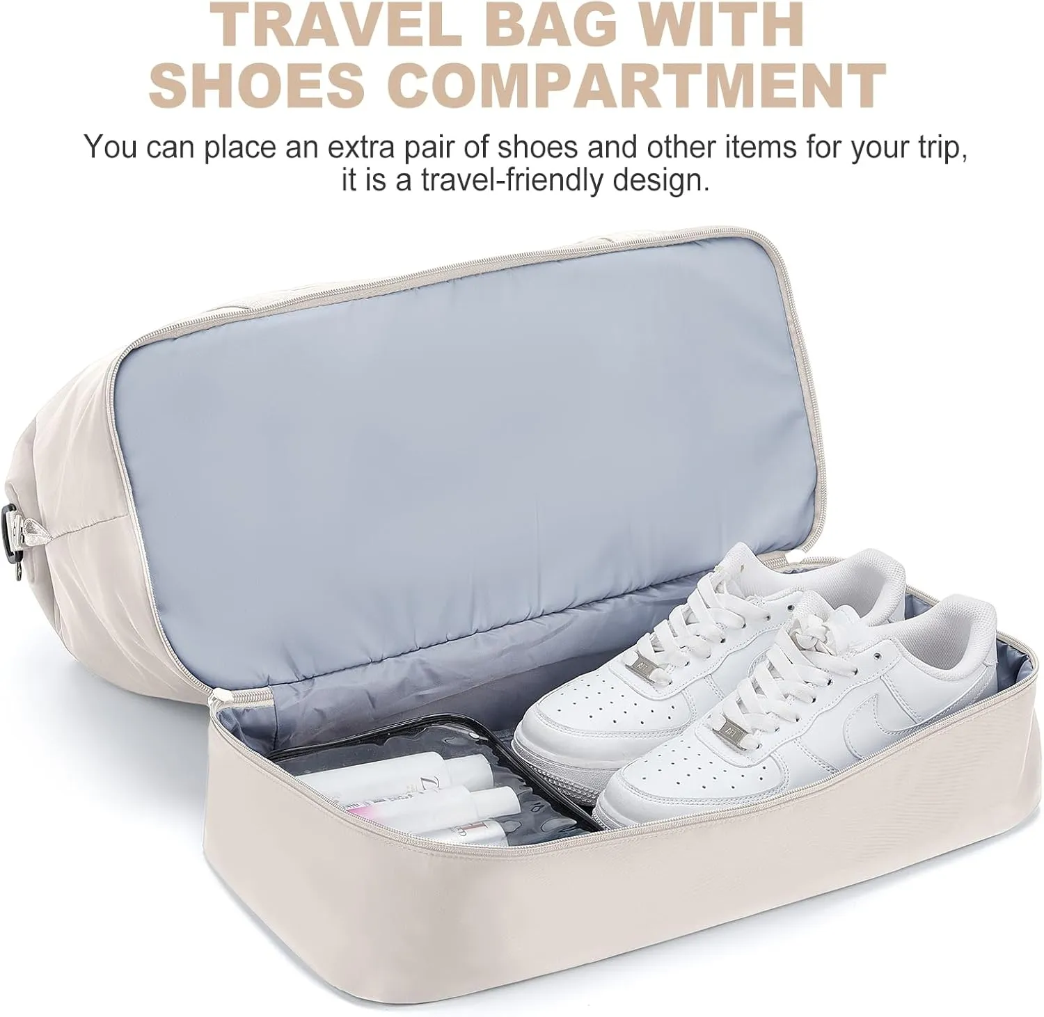 Weekender Bags for Women, Travel Duffel Bags with Shoe Compartment & Laptop Compartment,Travel Bag for Airlines,Carry on Overnight Tote Bag for women with Toiletry Bag, Upgraded-Beige&Brown