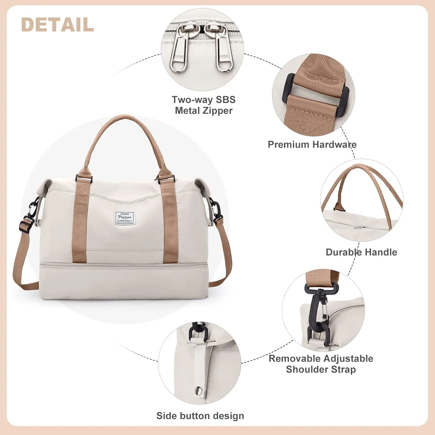 Weekender Bags for Women, Travel Duffel Bags with Shoe Compartment & Laptop Compartment,Travel Bag for Airlines,Carry on Overnight Tote Bag for women with Toiletry Bag, Upgraded-Beige&Brown