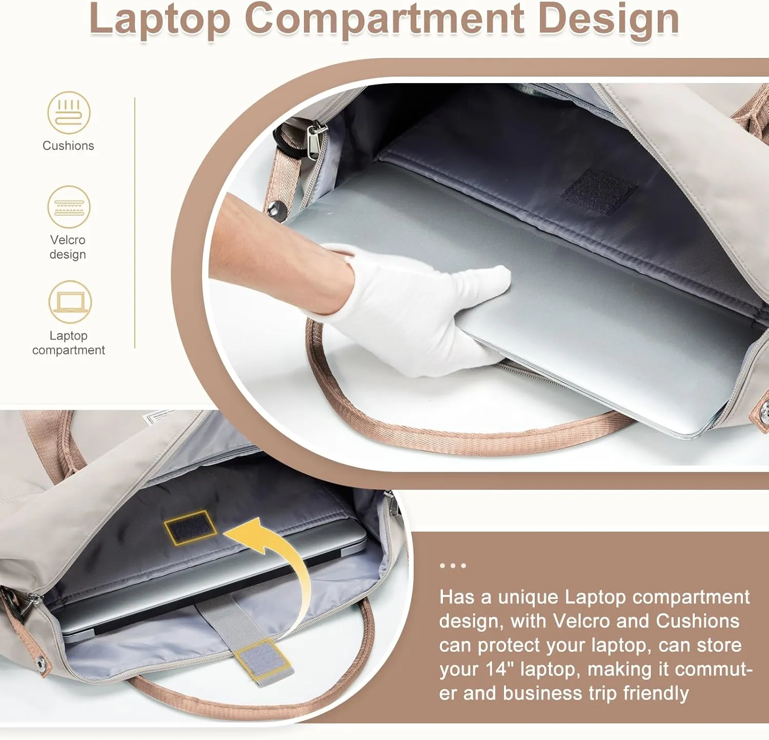 Weekender Bags for Women, Travel Duffel Bags with Shoe Compartment & Laptop Compartment,Travel Bag for Airlines,Carry on Overnight Tote Bag for women with Toiletry Bag, Upgraded-Beige&Brown