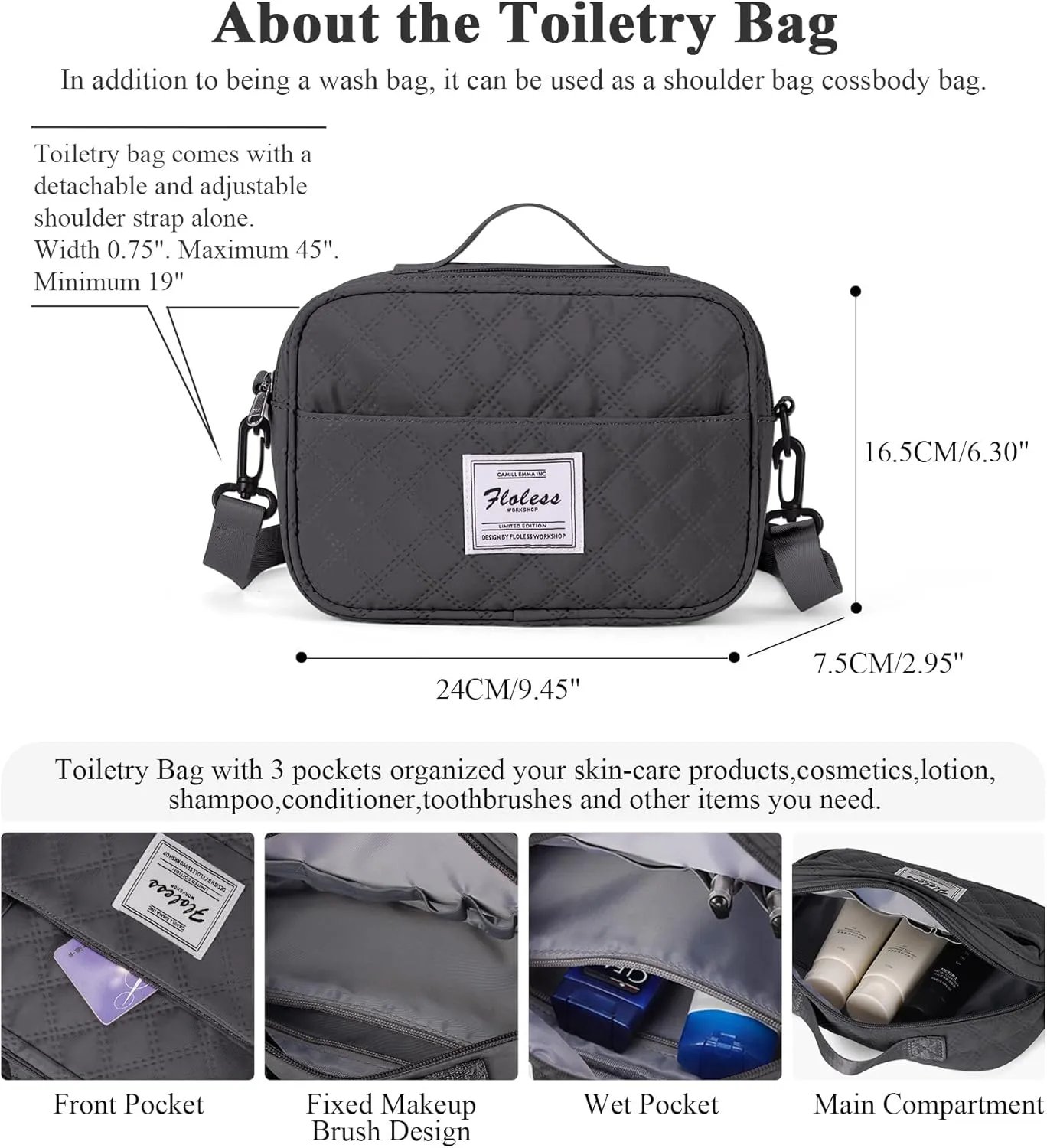 Weekender Bags for Women, Travel Duffel Overnight Carry on Bag with Toiletry Bag&Wet Pocket,Dark Grey