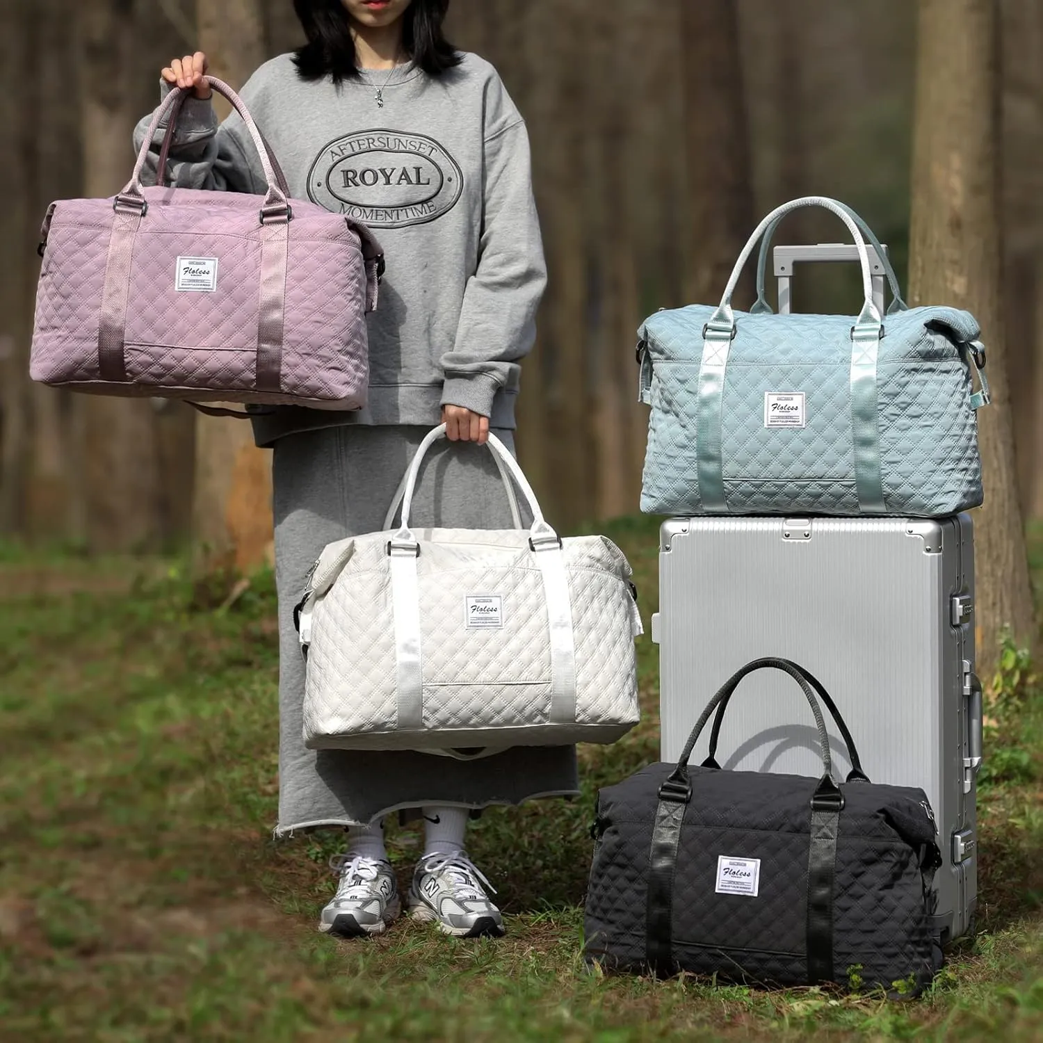 Weekender Bags for Women, Travel Duffel Overnight Carry on Bag with Toiletry Bag&Wet Pocket,Dark Grey