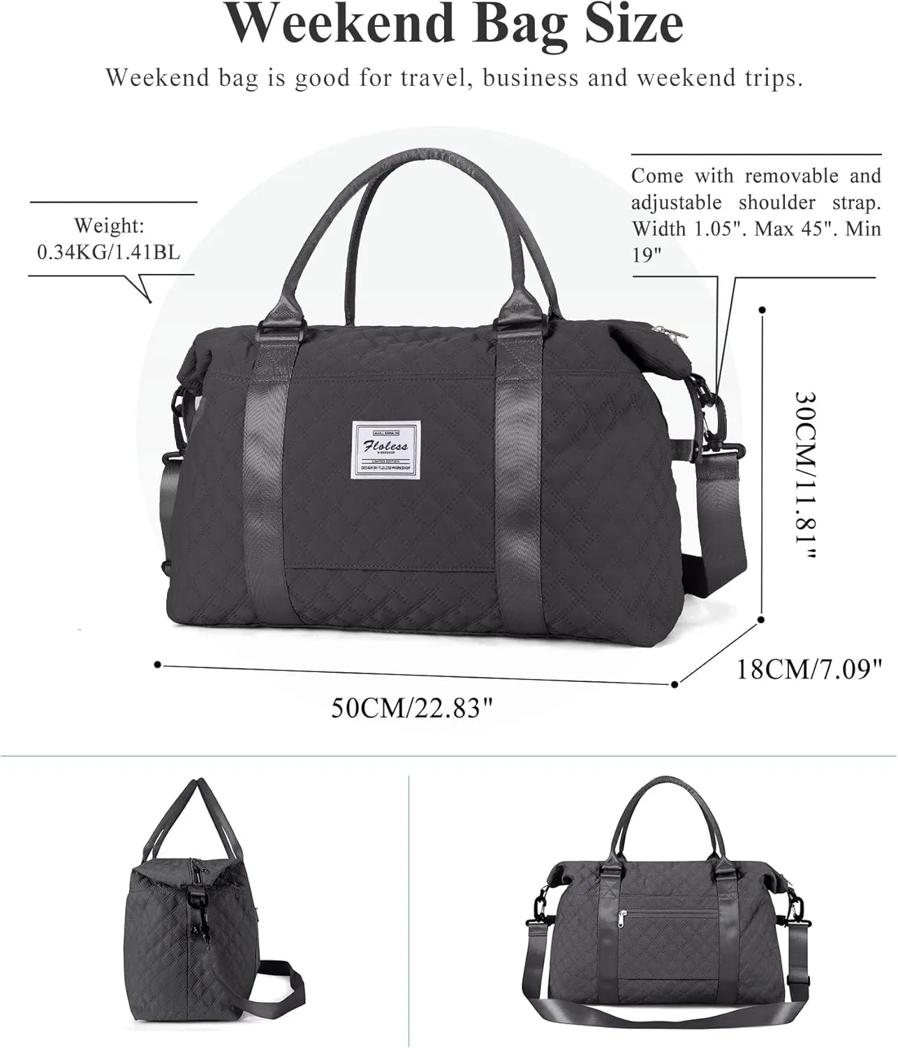 Weekender Bags for Women, Travel Duffel Overnight Carry on Bag with Toiletry Bag&Wet Pocket,Dark Grey