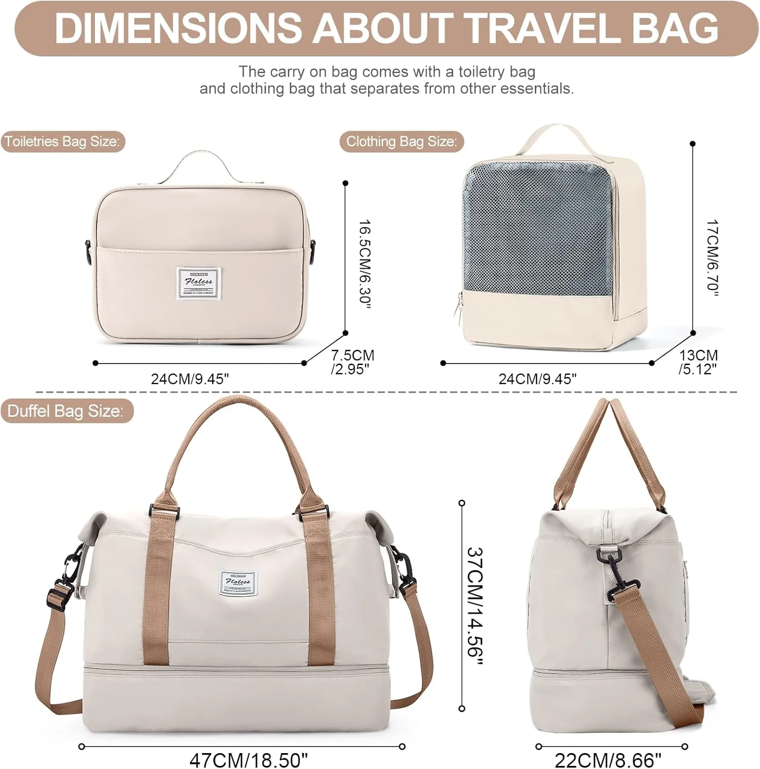 Weekender Bags for Women,Travel Duffle Overnight Bag with Shoe Compartment,Personal Item Carry On Bag,Gym Bag,3 Pcs Set