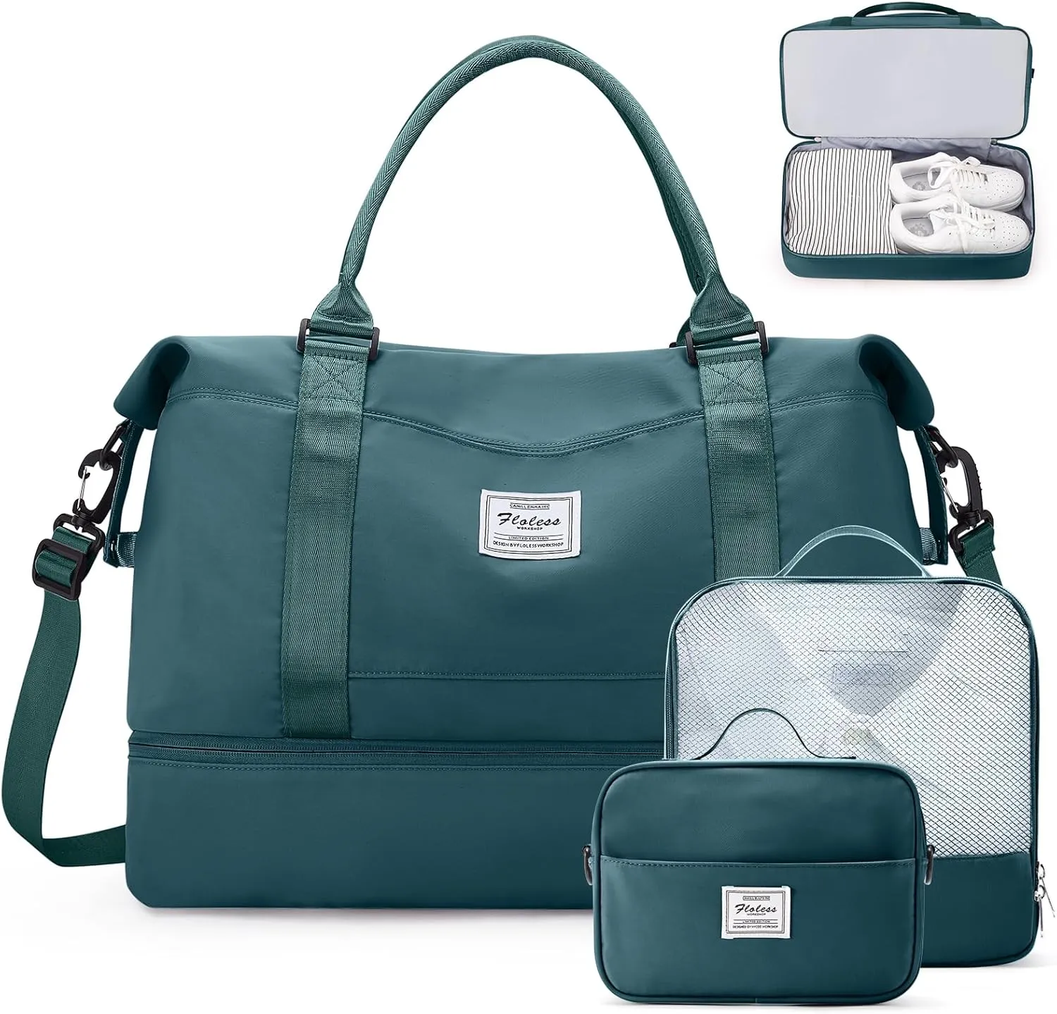 Weekender Bags for Women,Travel Duffle Overnight Bag with Shoe Compartment,Personal Item Carry On Bag,Gym Bag,3 Pcs Set