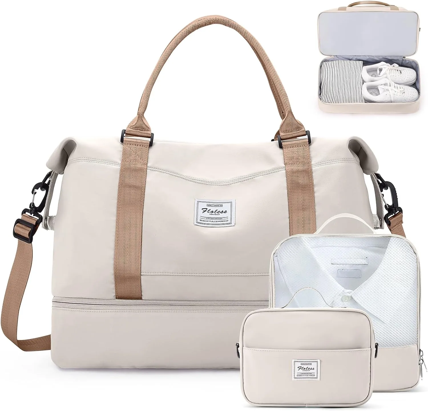 Weekender Bags for Women,Travel Duffle Overnight Bag with Shoe Compartment,Personal Item Carry On Bag,Gym Bag,3 Pcs Set