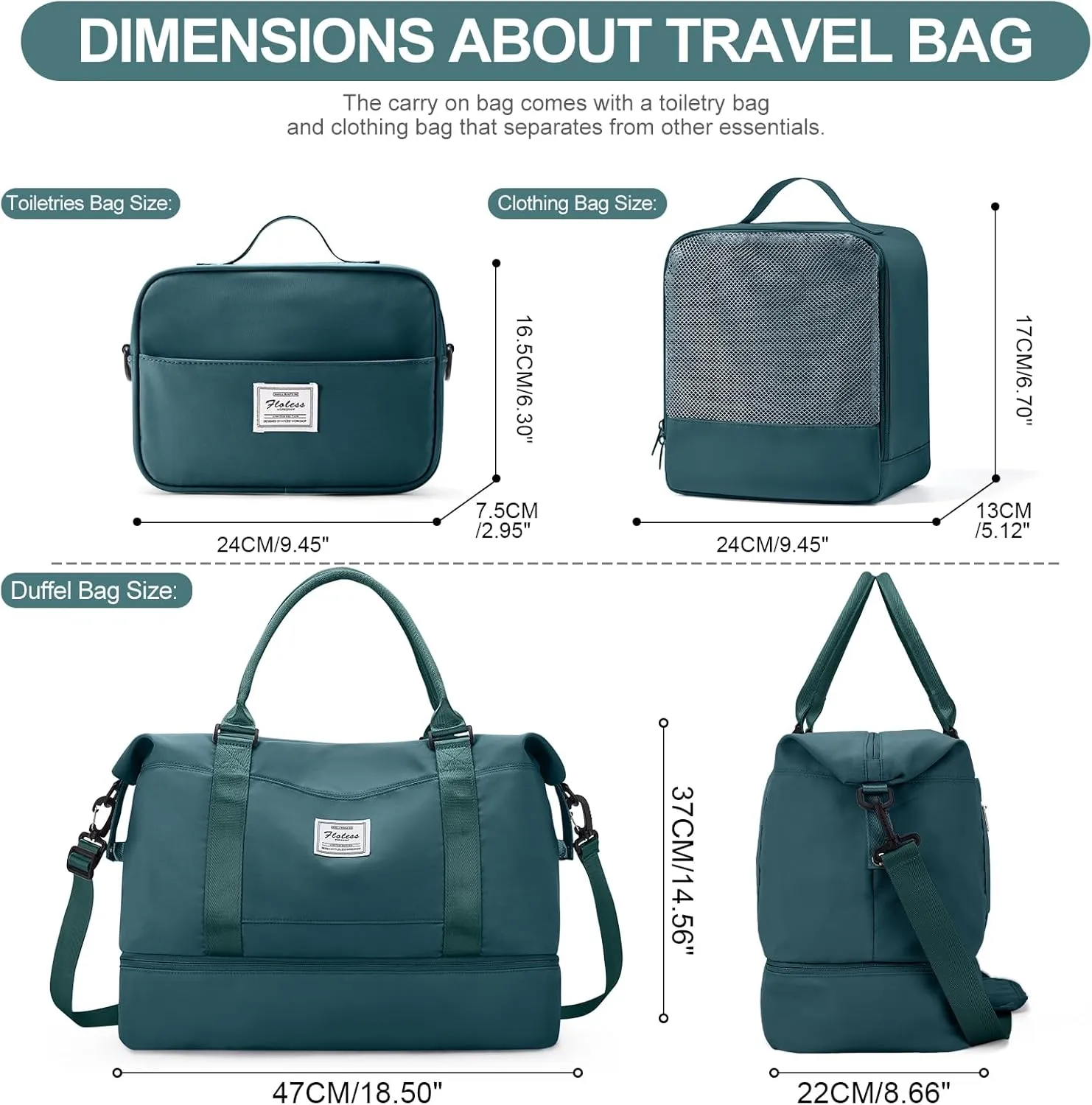Weekender Bags for Women,Travel Duffle Overnight Bag with Shoe Compartment,Personal Item Carry On Bag,Gym Bag,3 Pcs Set