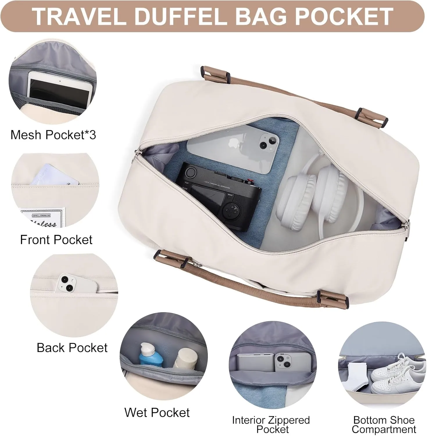 Weekender Bags for Women,Travel Duffle Overnight Bag with Shoe Compartment,Personal Item Carry On Bag,Gym Bag,3 Pcs Set