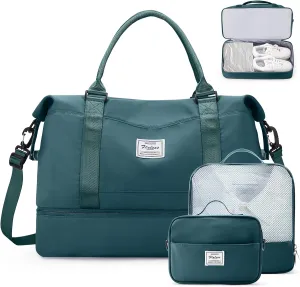 Weekender Bags for Women,Travel Duffle Overnight Bag with Shoe Compartment,Personal Item Carry On Bag,Gym Bag,3 Pcs Set
