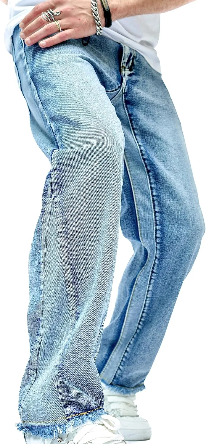 WEIBUMAOYI Men's Wide-Leg Jeans Straight Leg Carpenter Denim Pants Loose fit Trousers