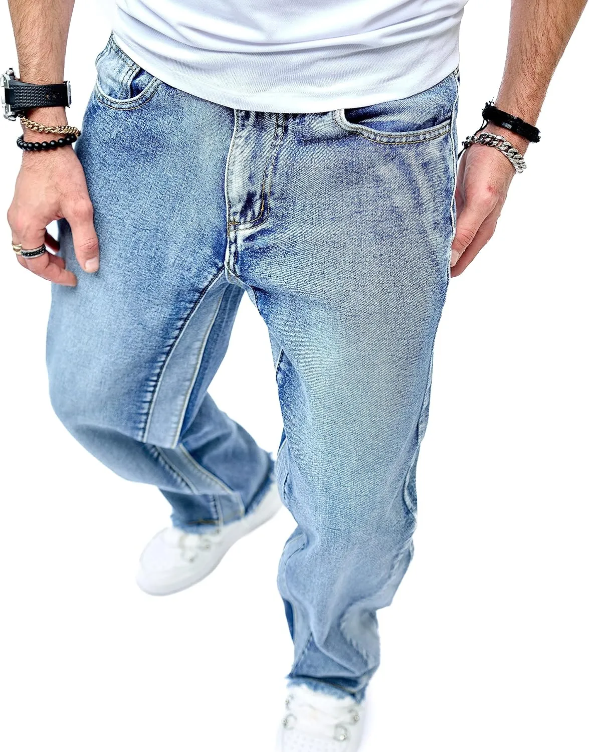 WEIBUMAOYI Men's Wide-Leg Jeans Straight Leg Carpenter Denim Pants Loose fit Trousers