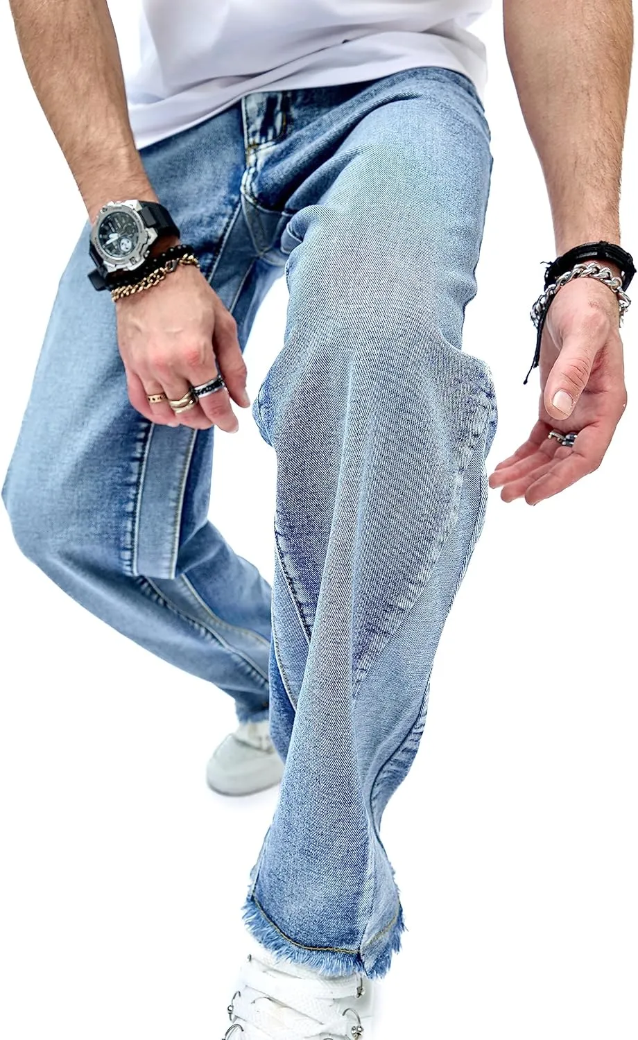 WEIBUMAOYI Men's Wide-Leg Jeans Straight Leg Carpenter Denim Pants Loose fit Trousers