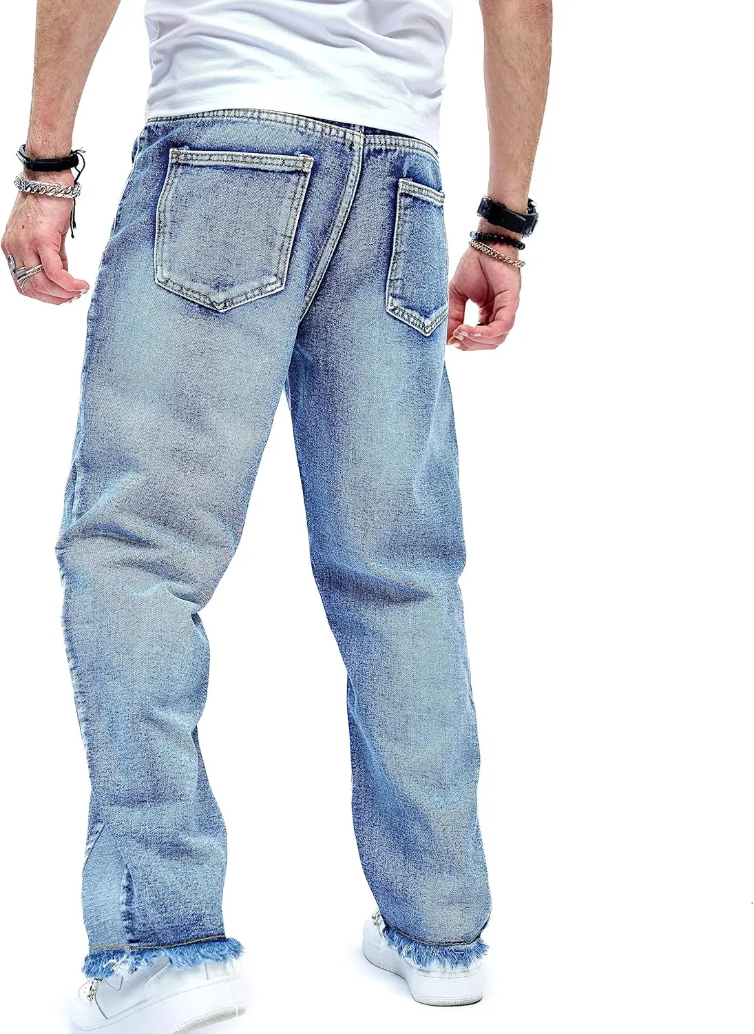 WEIBUMAOYI Men's Wide-Leg Jeans Straight Leg Carpenter Denim Pants Loose fit Trousers