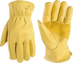 Wells Lamont Leather Work Gloves for Men, Reinforced Cowhide with Palm Patch, Saddletan, Small (1129S)