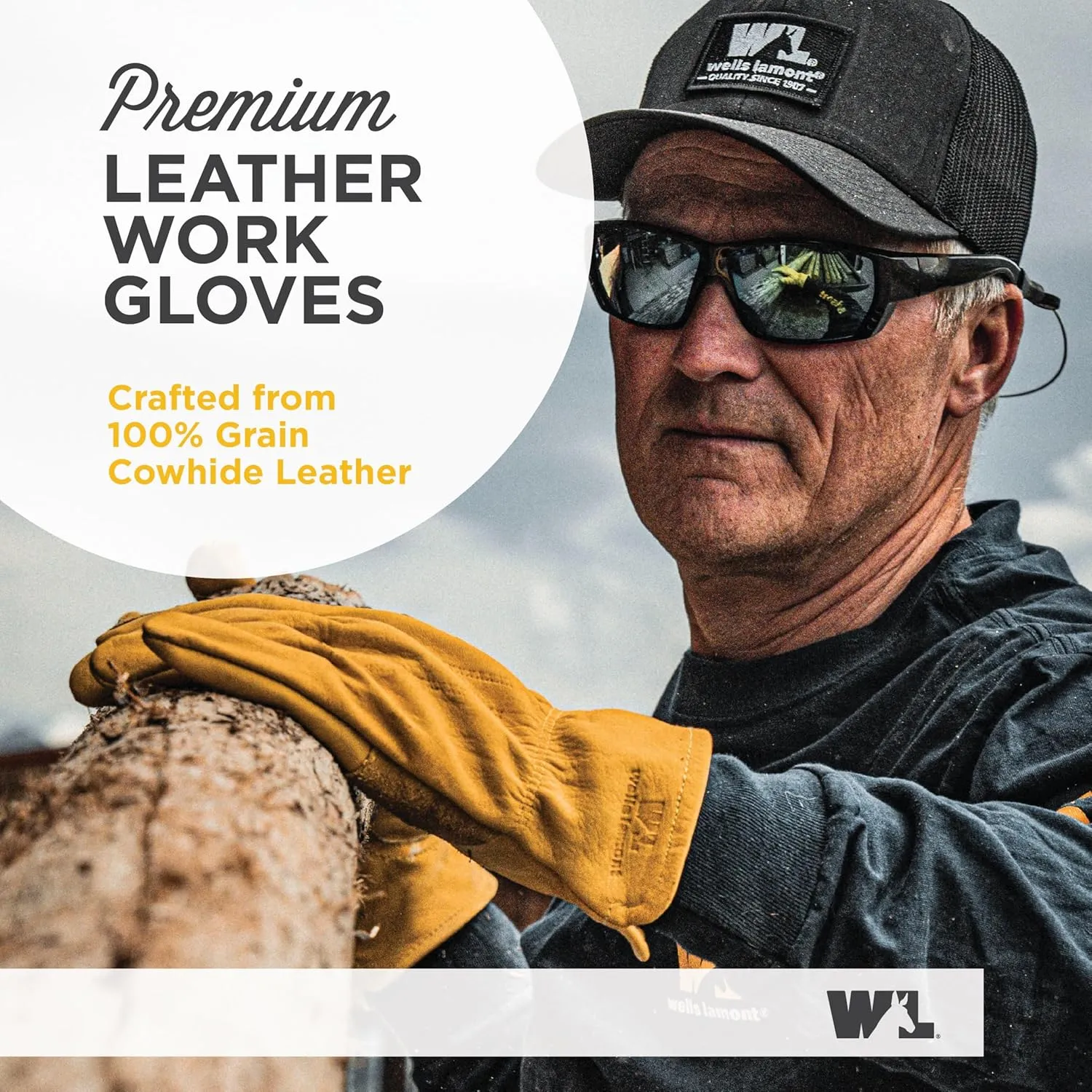 Wells Lamont Leather Work Gloves for Men, Reinforced Cowhide with Palm Patch, Saddletan, Small (1129S)