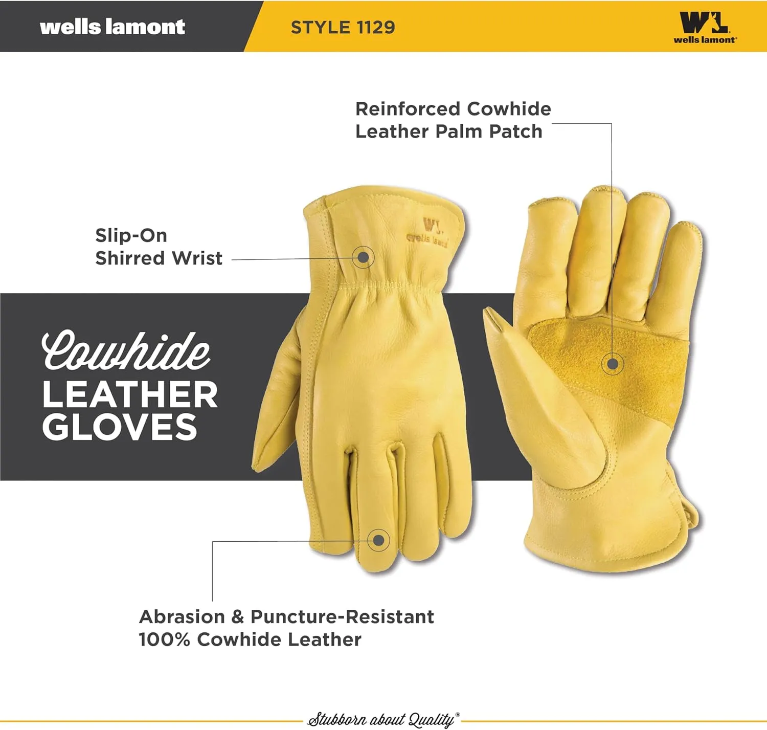 Wells Lamont Leather Work Gloves for Men, Reinforced Cowhide with Palm Patch, Saddletan, Small (1129S)
