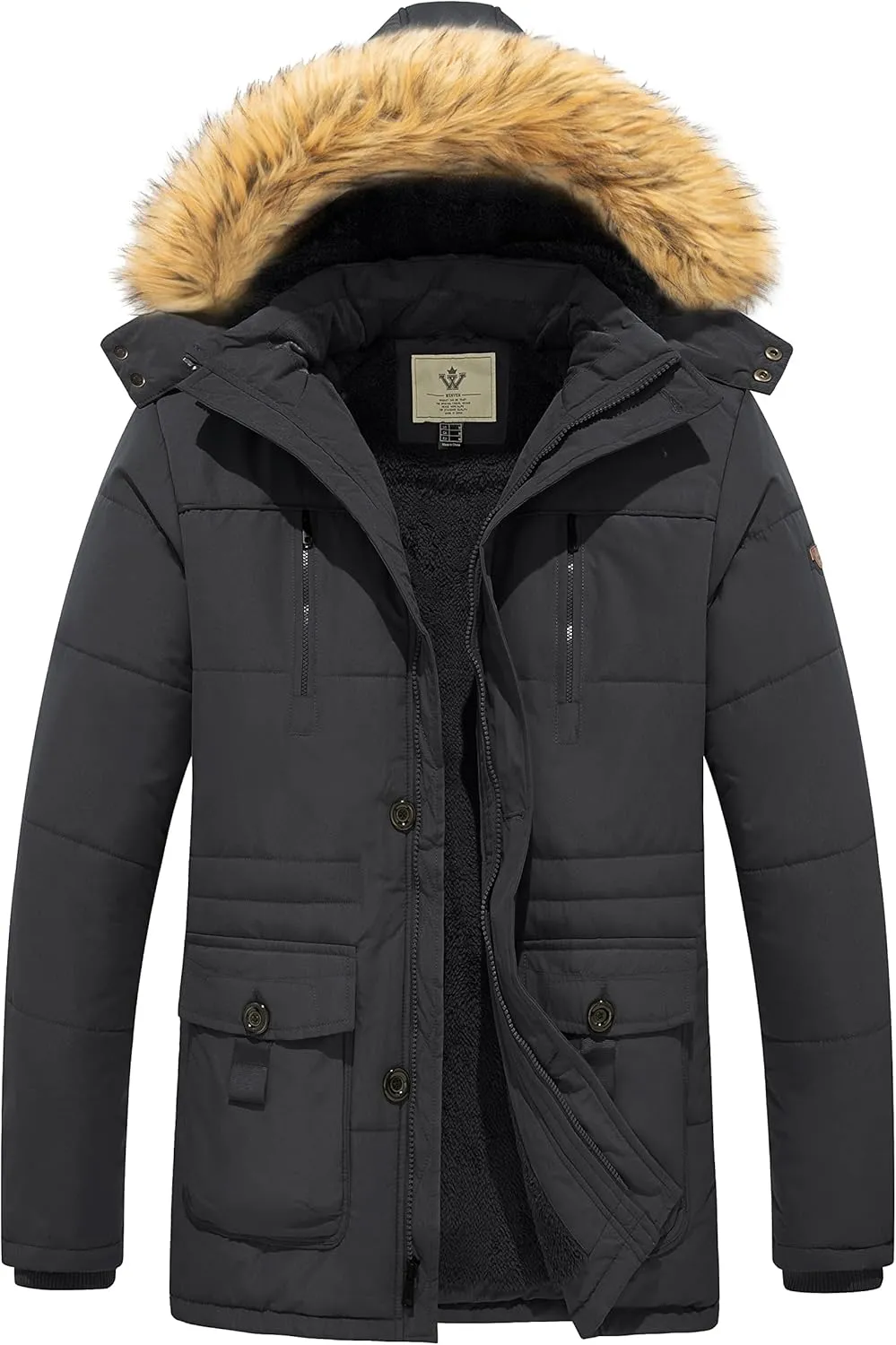 WenVen Men's Winter Coat Warm Parka Jacket with Faux Fur Removable Hood