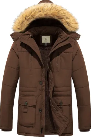 WenVen Men's Winter Coat Warm Parka Jacket with Faux Fur Removable Hood