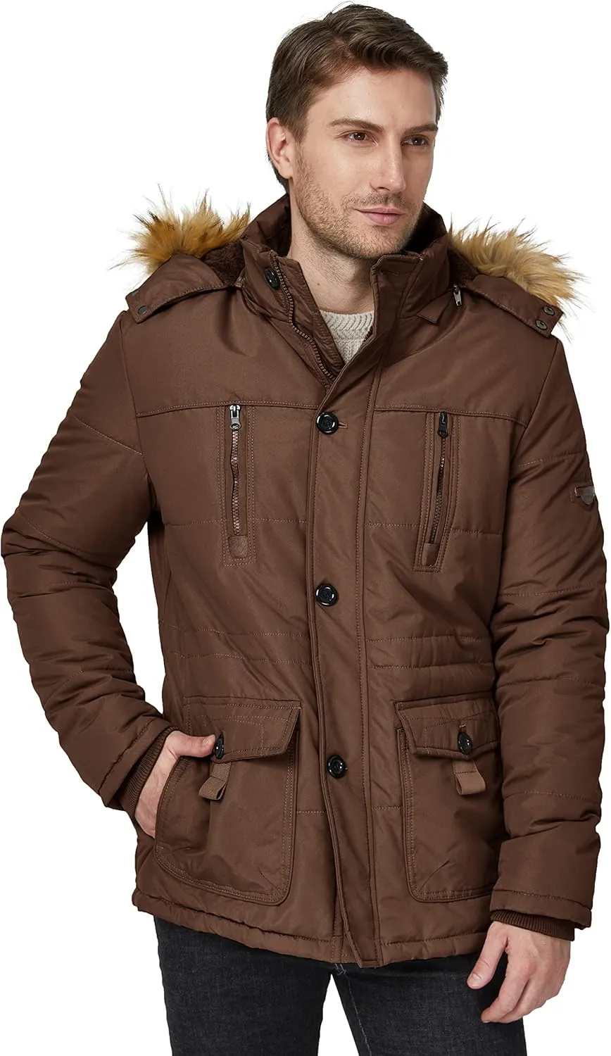 WenVen Men's Winter Coat Warm Parka Jacket with Faux Fur Removable Hood