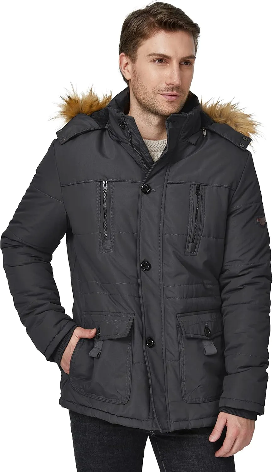 WenVen Men's Winter Coat Warm Parka Jacket with Faux Fur Removable Hood