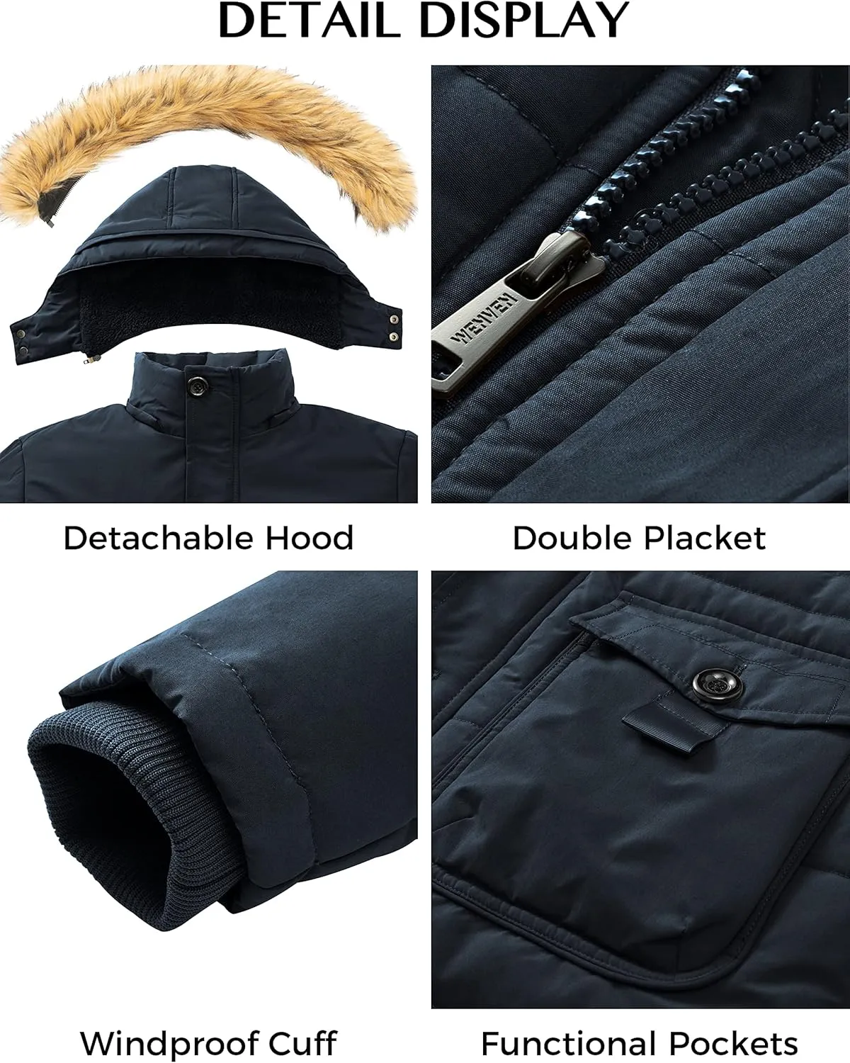 WenVen Men's Winter Coat Warm Parka Jacket with Faux Fur Removable Hood