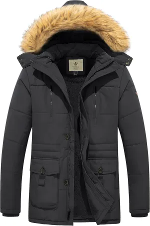 WenVen Men's Winter Coat Warm Parka Jacket with Faux Fur Removable Hood