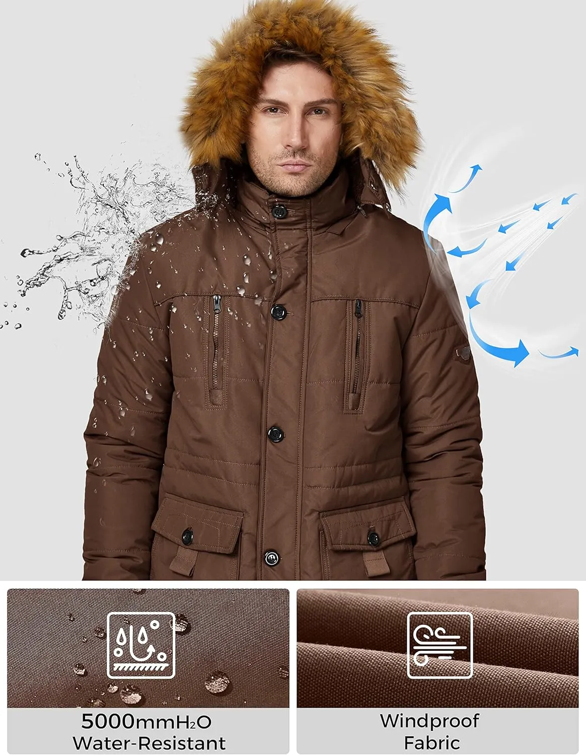 WenVen Men's Winter Coat Warm Parka Jacket with Faux Fur Removable Hood