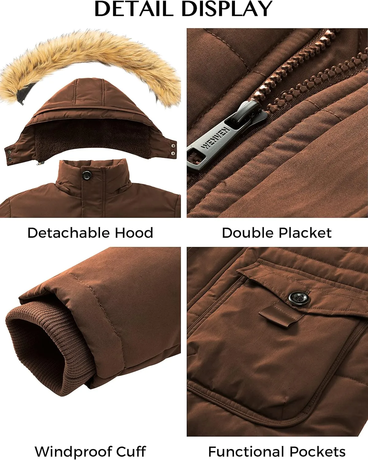 WenVen Men's Winter Coat Warm Parka Jacket with Faux Fur Removable Hood