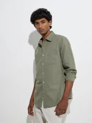 WES Casuals Dark Sage Relaxed-Fit Cotton-Blend Shirt