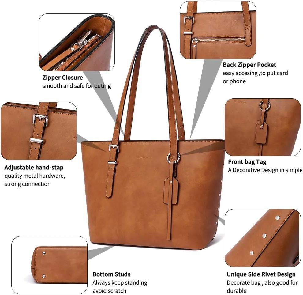 WESTBRONCO Vegan Leather Purses and Handbags For Women,Travel Tote bag Large Shoulder Bag with zipper